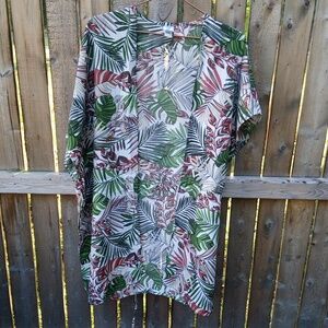 Tropical Hawaiian Lightweight Tie Front Short Sleeve Silky Top